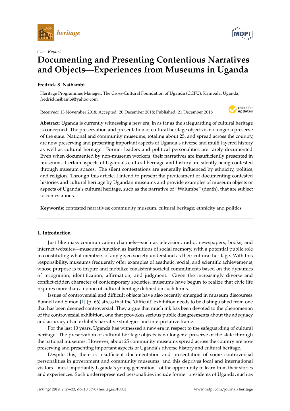 Documenting and Presenting Contentious Narratives and Objects—Experiences from Museums in Uganda