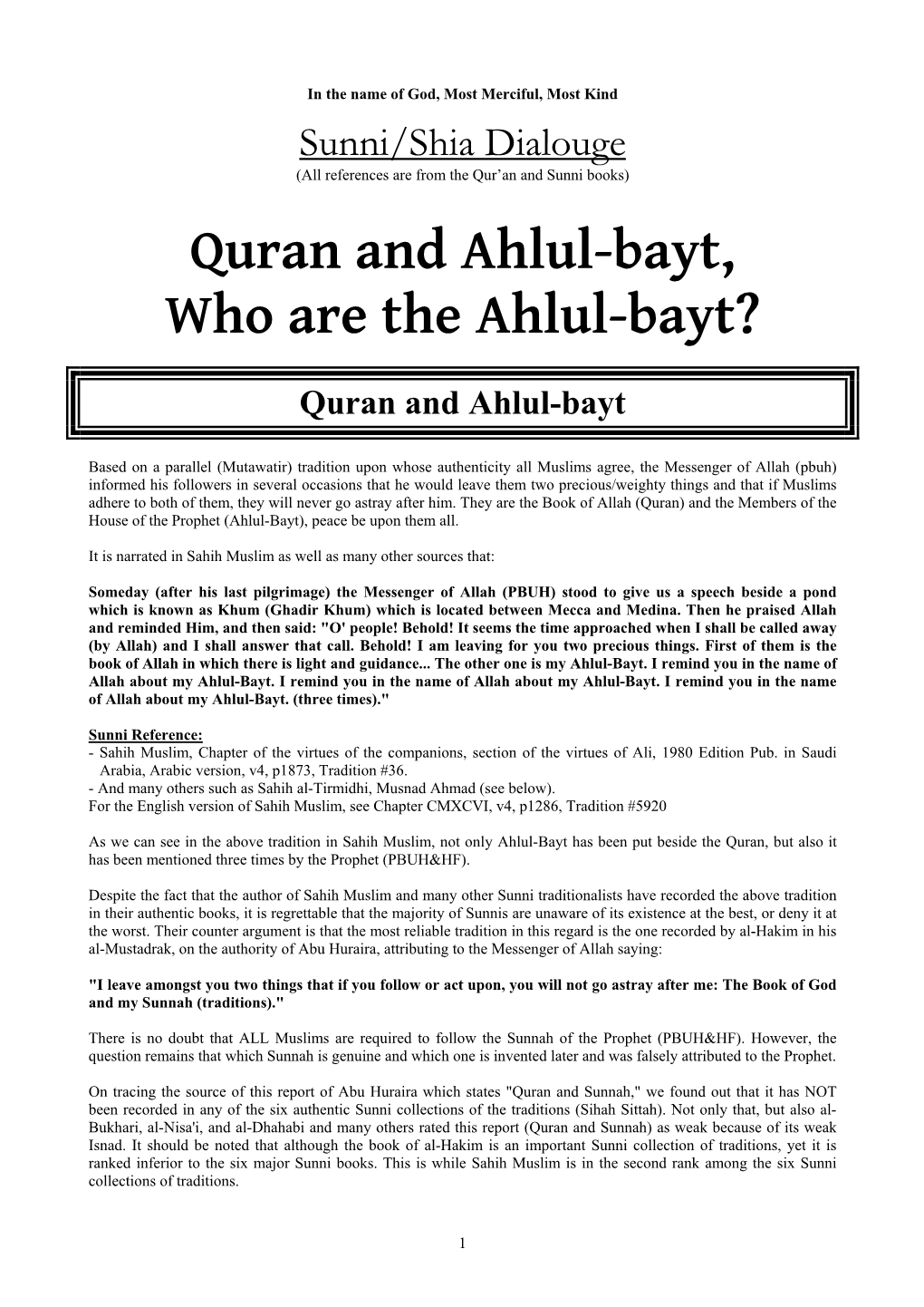 Quran and Ahlul-Bayt, Who Are the Ahlul-Bayt?