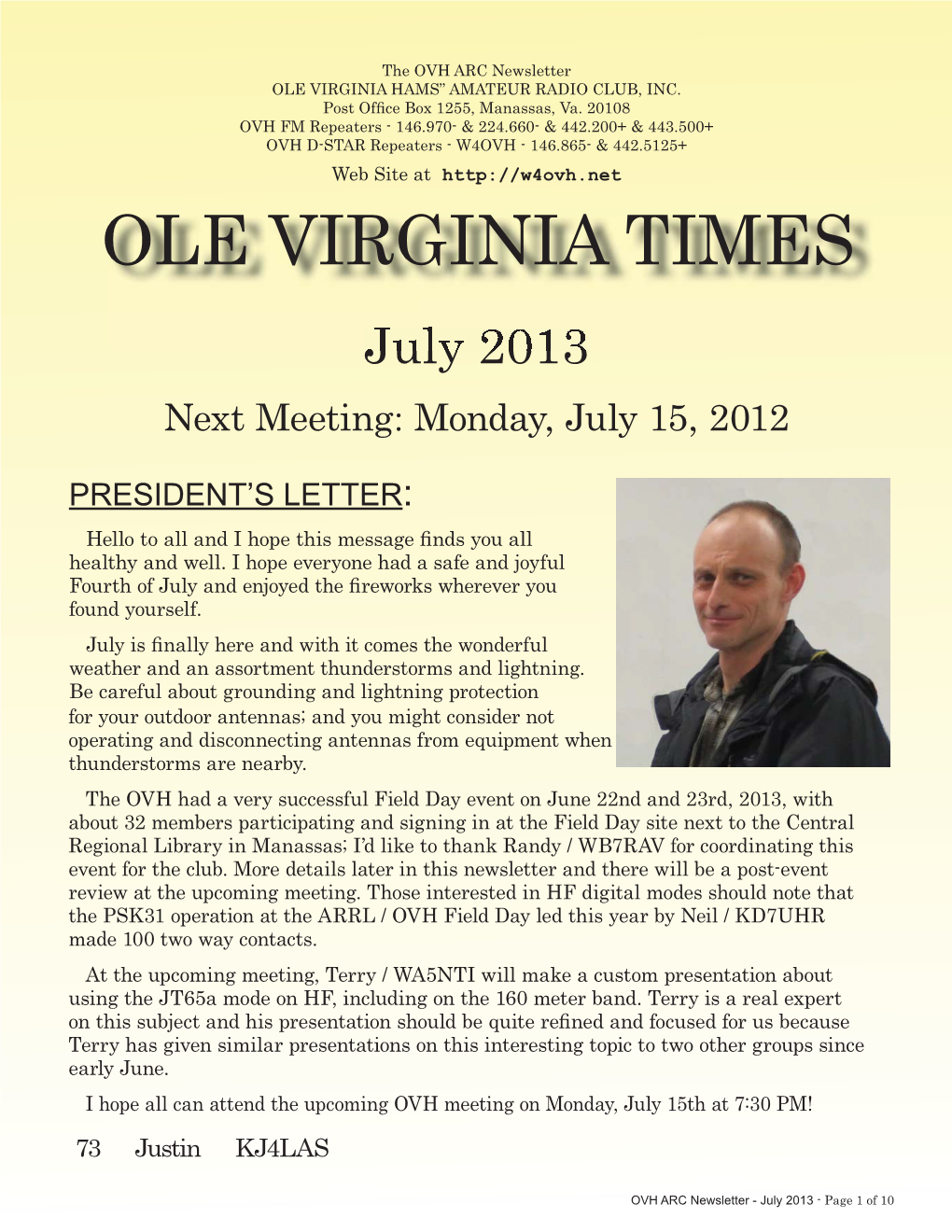 OLE VIRGINIA TIMES July 2013 Next Meeting: Monday, July 15, 2012