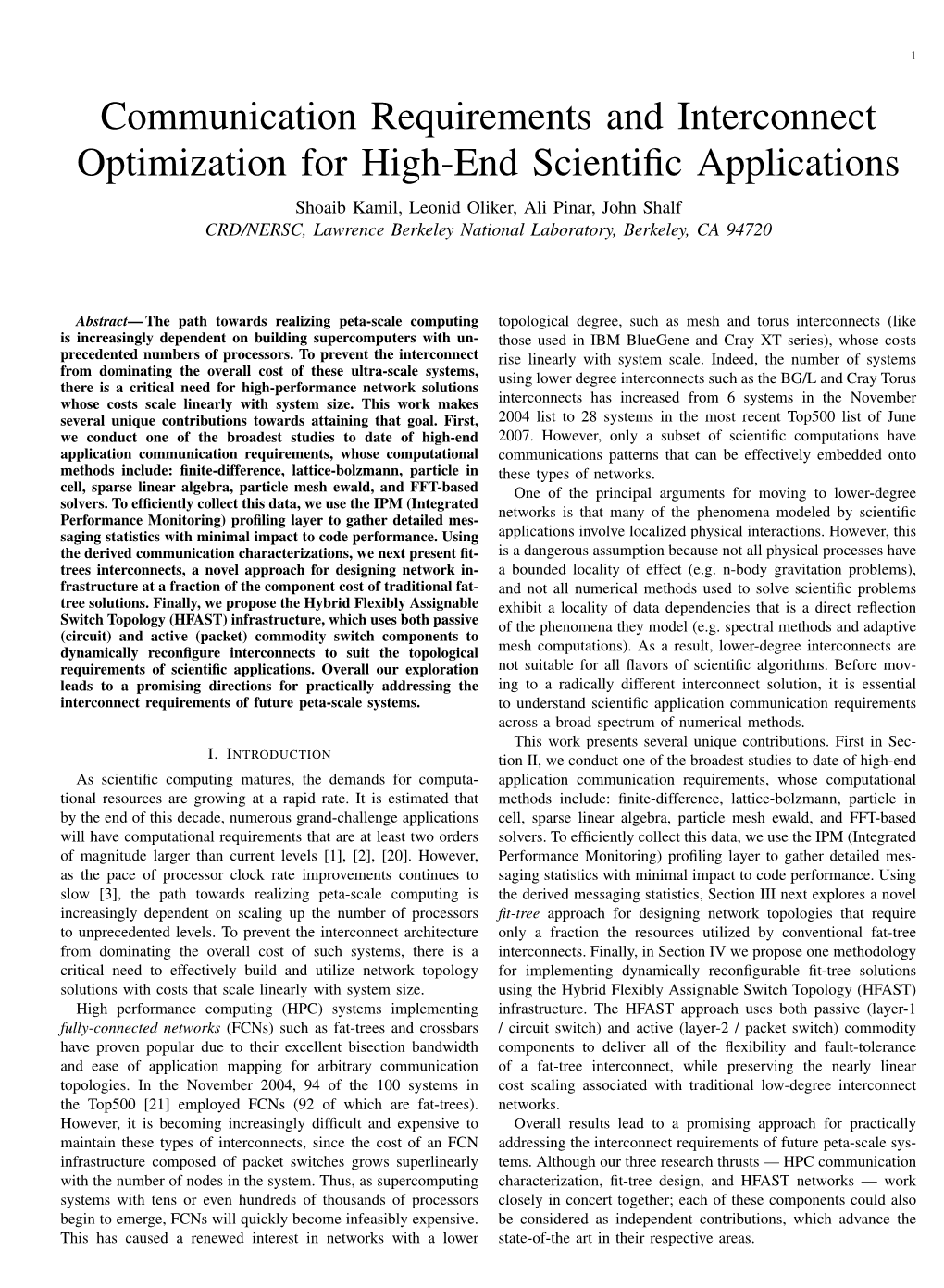 Communication Requirements and Interconnect Optimization for High