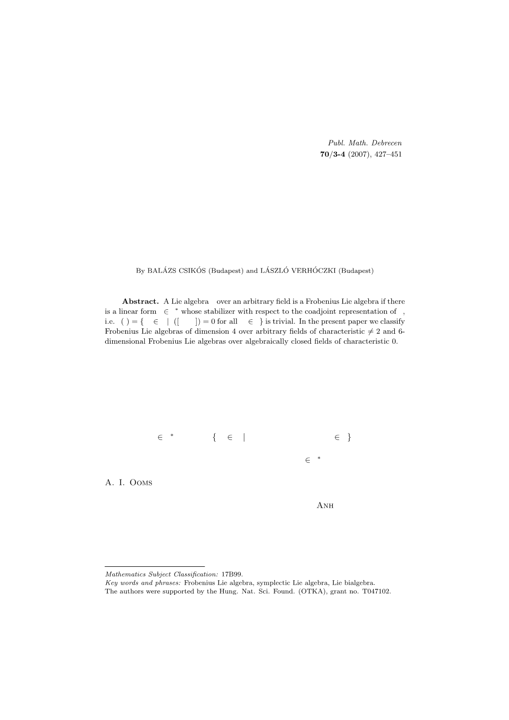 Classification of Frobenius Lie Algebras of Dimension