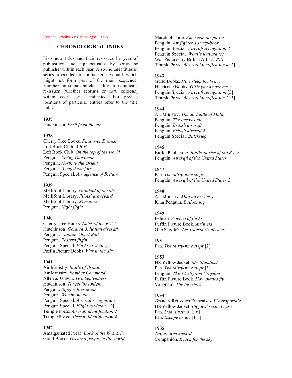 Chronological Index March of Time