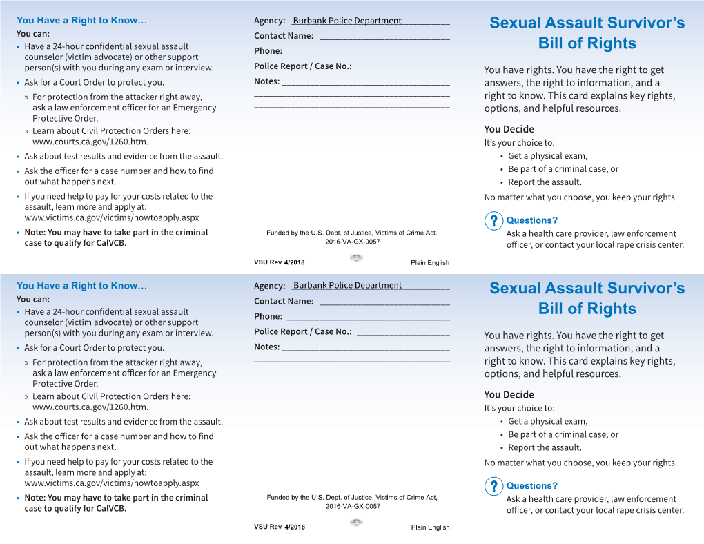 Sexual Assault Survivor's Bill of Rights