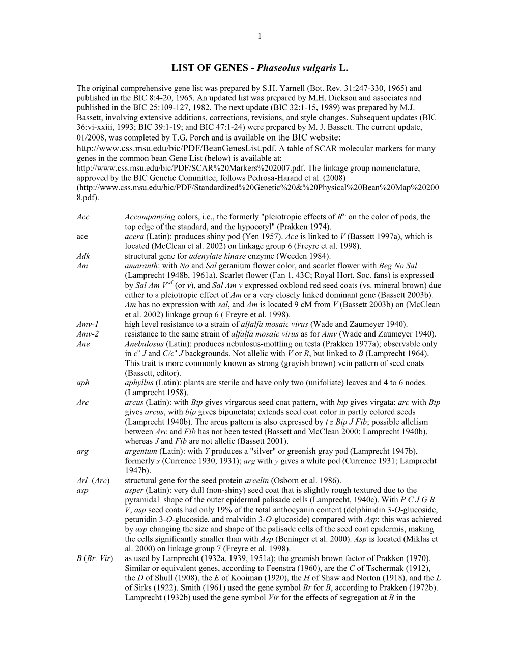 LIST of GENES - Phaseolus Vulgaris L