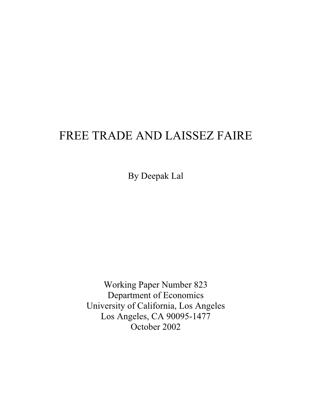 Free Trade and Laissez Faire