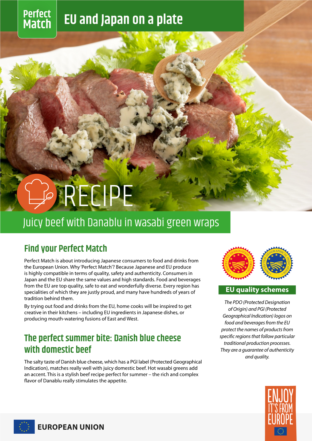 RECIPE Juicy Beef with Danablu in Wasabi Green Wraps