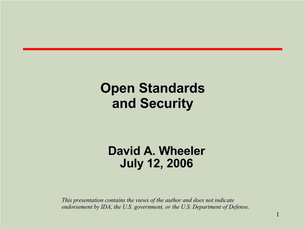 Open Standards and Security