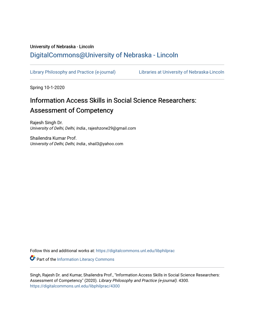 Information Access Skills in Social Science Researchers: Assessment of Competency