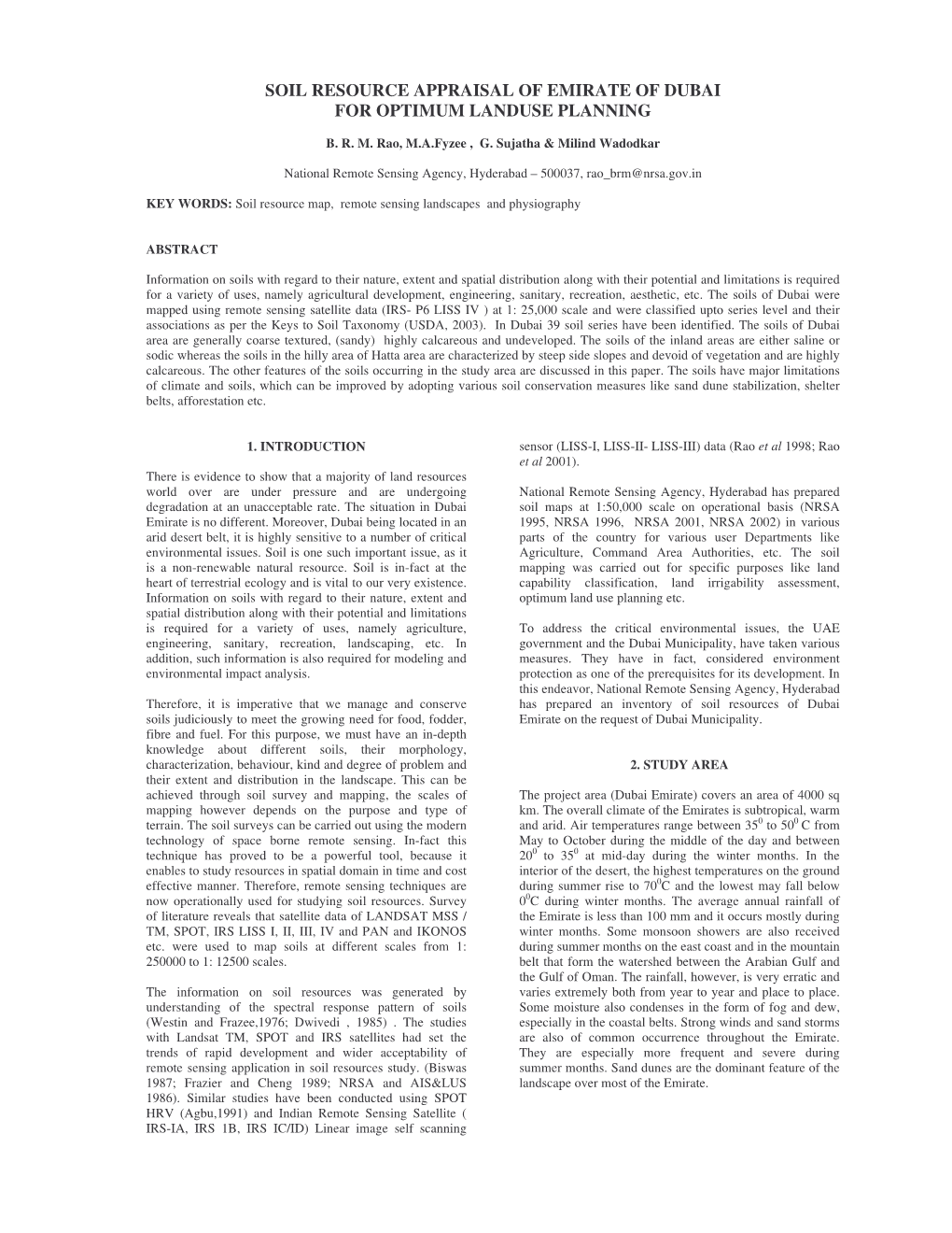 Soil Resource Appraisal of Emirate of Dubai for Optimum Landuse Planning