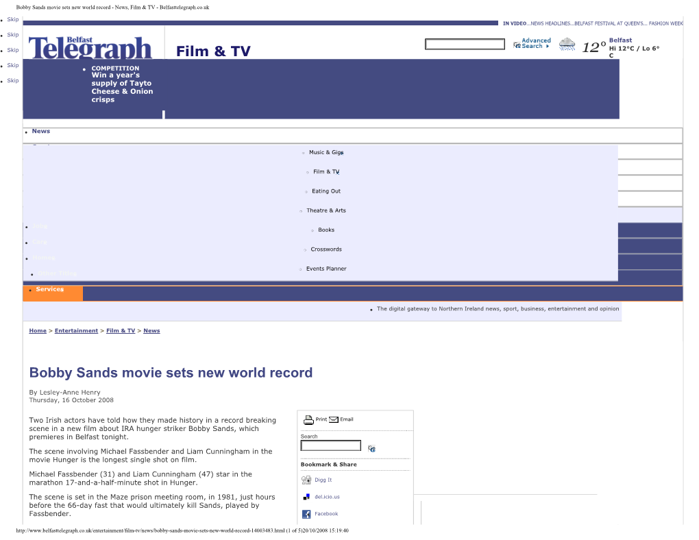 Bobby Sands Movie Sets New World Record - News, Film & TV - Belfasttelegraph.Co.Uk