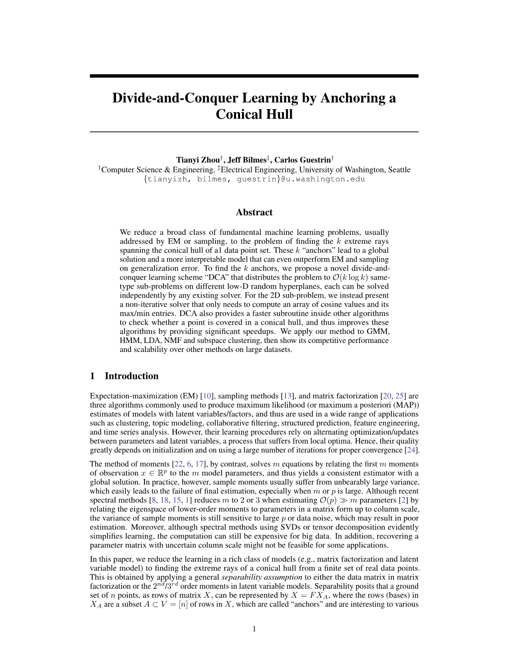 Divide-And-Conquer Learning by Anchoring a Conical Hull