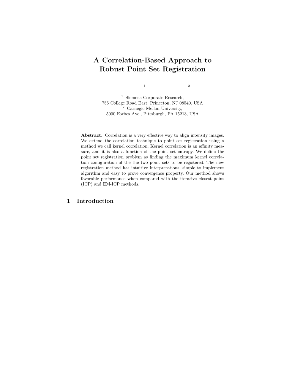 A Correlation-Based Approach to Robust Point Set Registration