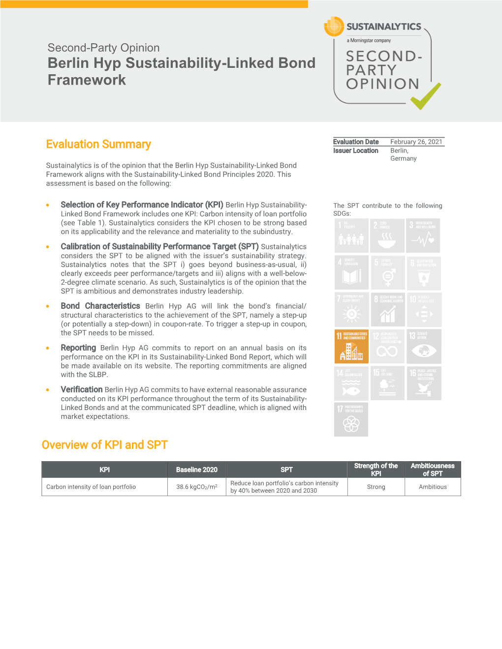 Berlin Hyp Sustainability-Linked Bond Framework