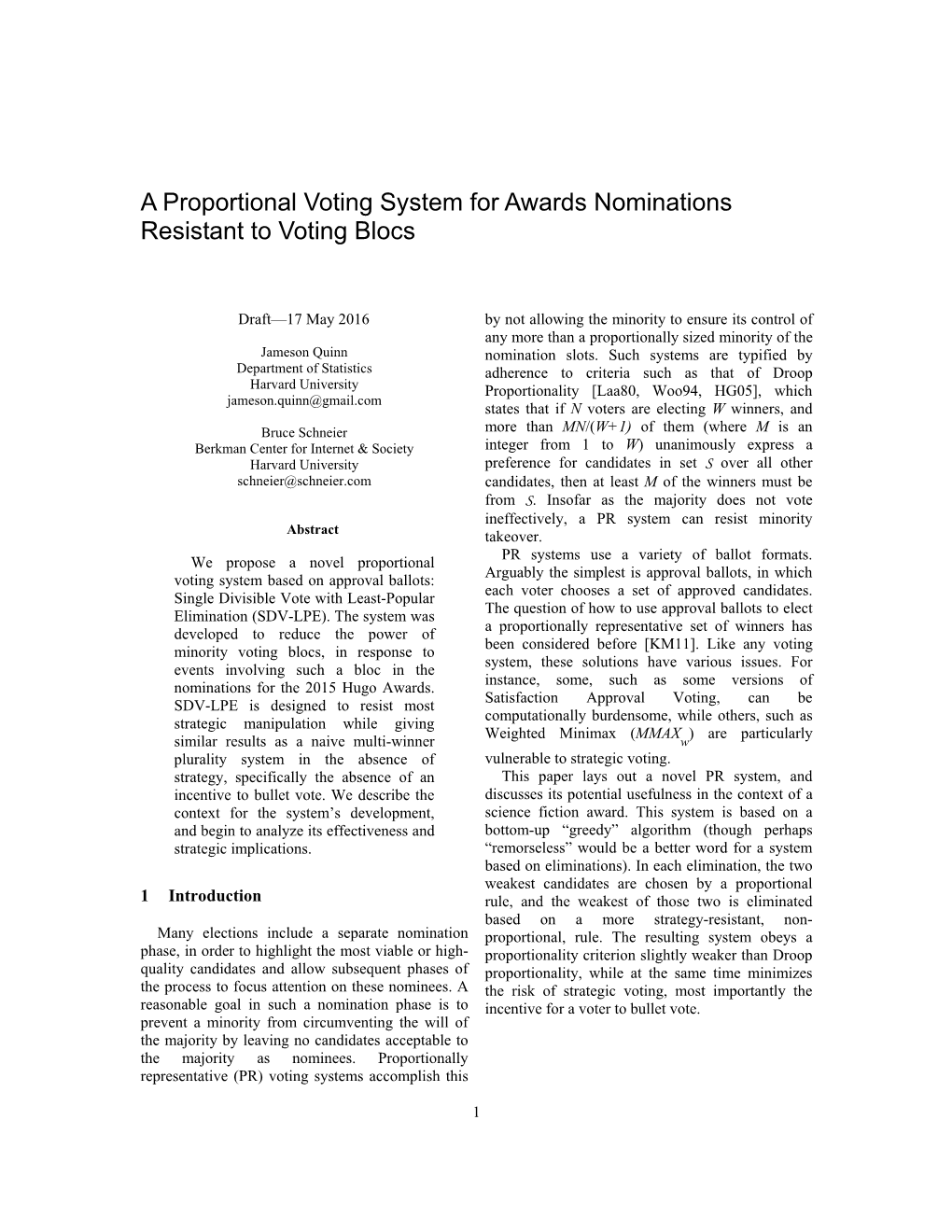 A Proportional Voting System for Awards Nominations Resistant to Voting Blocs