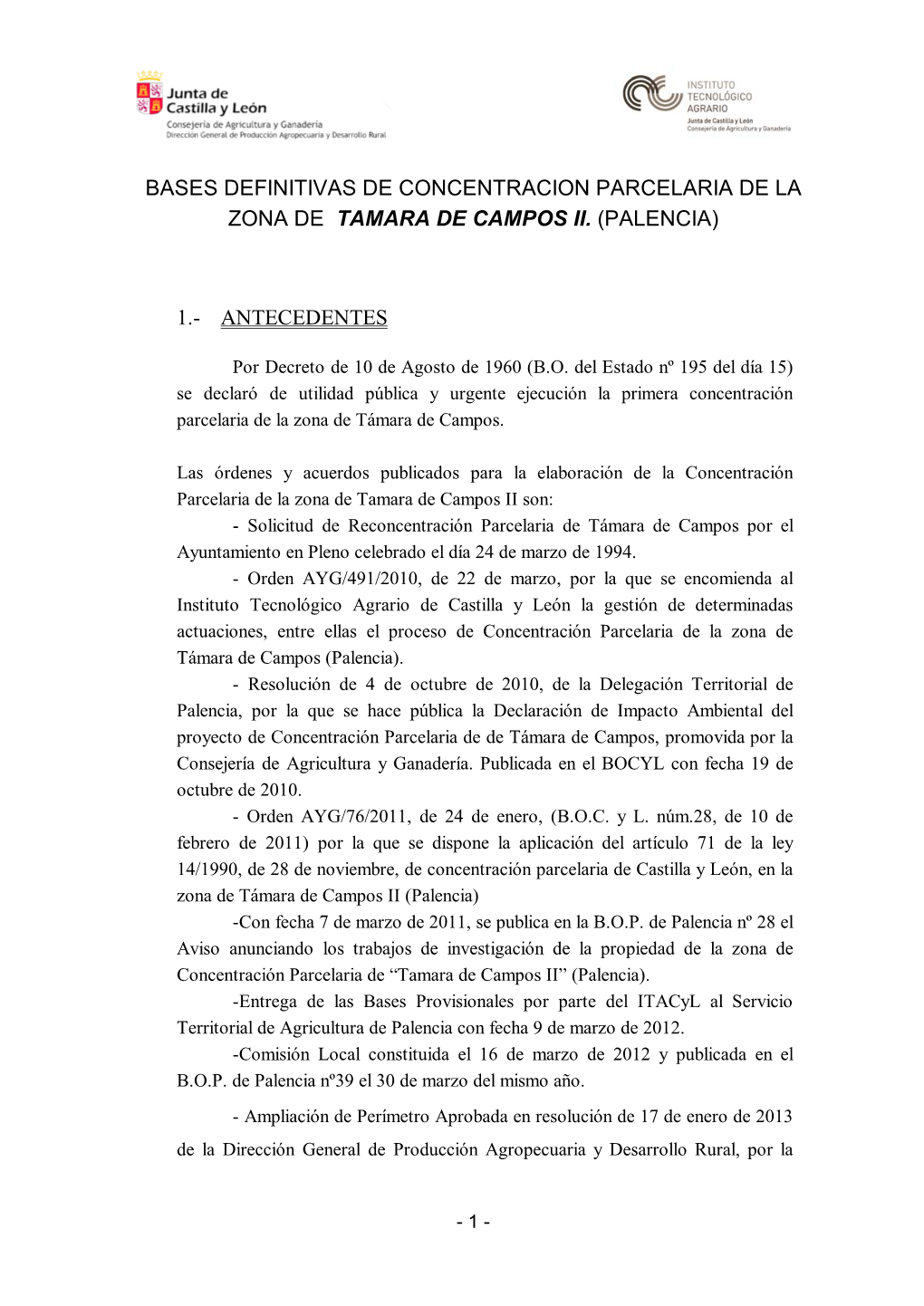 Bases Definitivas De Concentracion Parcelaria De La Zona De Tamara De Campos Ii