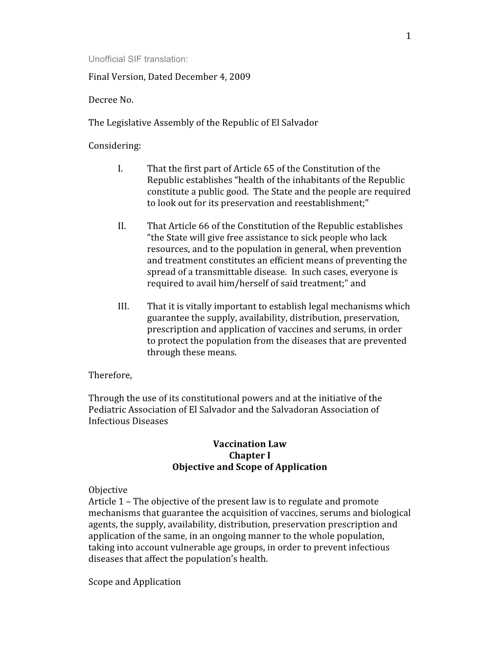 1 Final Version, Dated December 4, 2009 Decree No. the Legislative