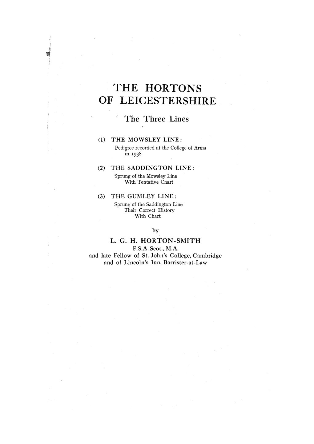 THE HORTONS of LEICESTERSHIRE the Three Lines