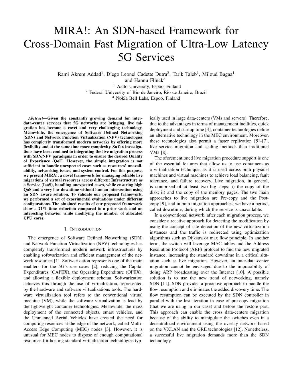 MIRA!: an SDN-Based Framework for Cross-Domain Fast Migration of Ultra-Low Latency 5G Services