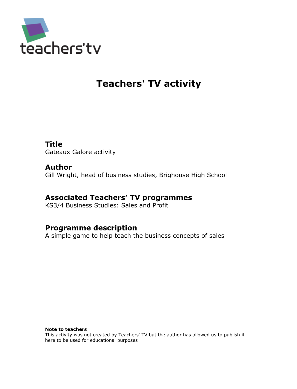 Teachers' TV Activity