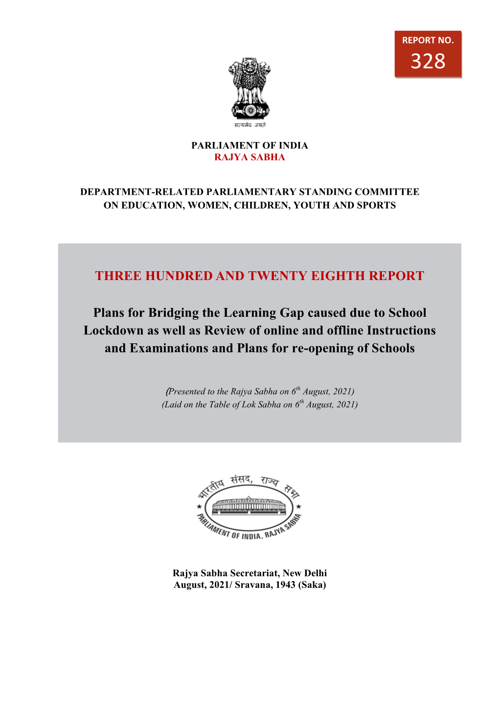 THREE HUNDRED and TWENTY EIGHTH REPORT Plans For