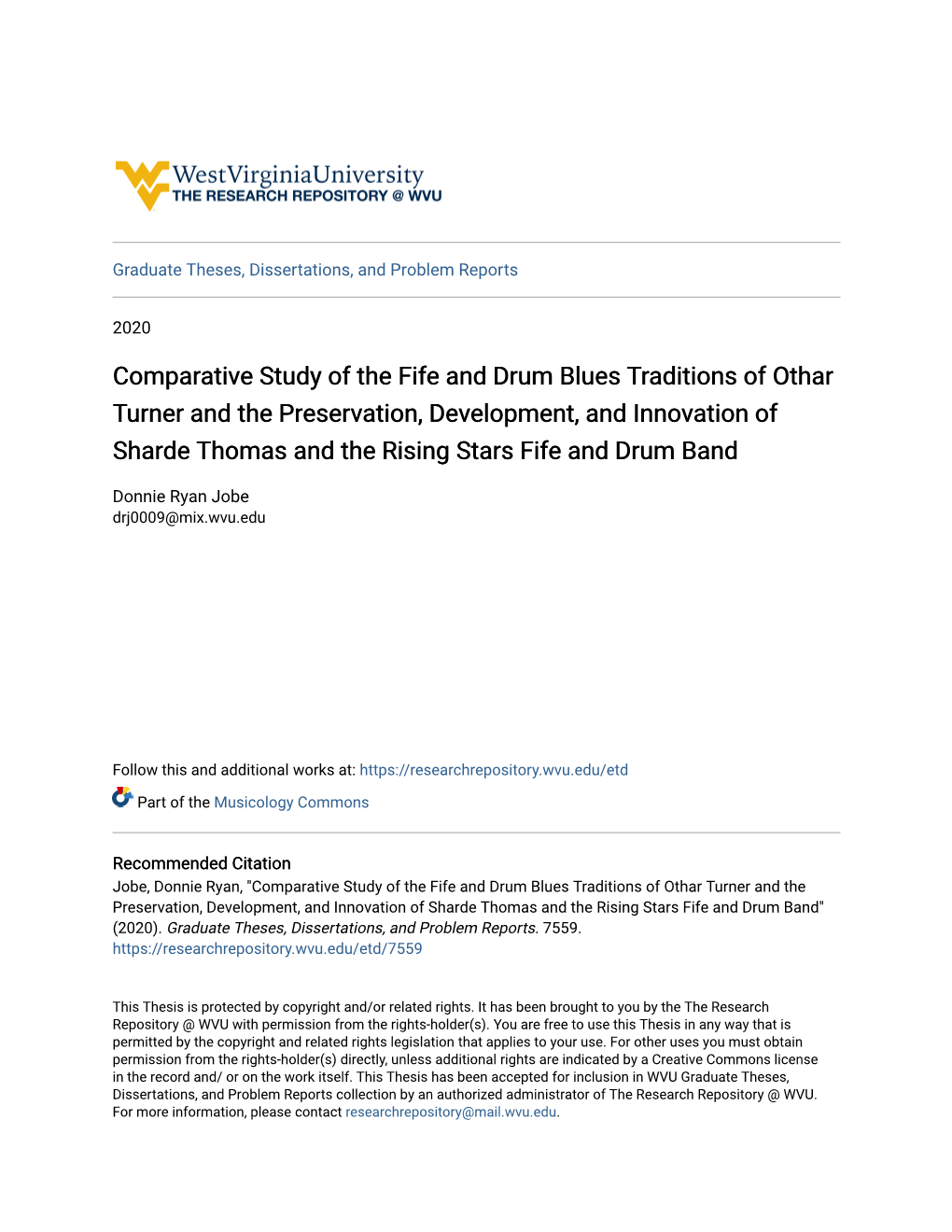 Comparative Study of the Fife and Drum Blues Traditions of Othar