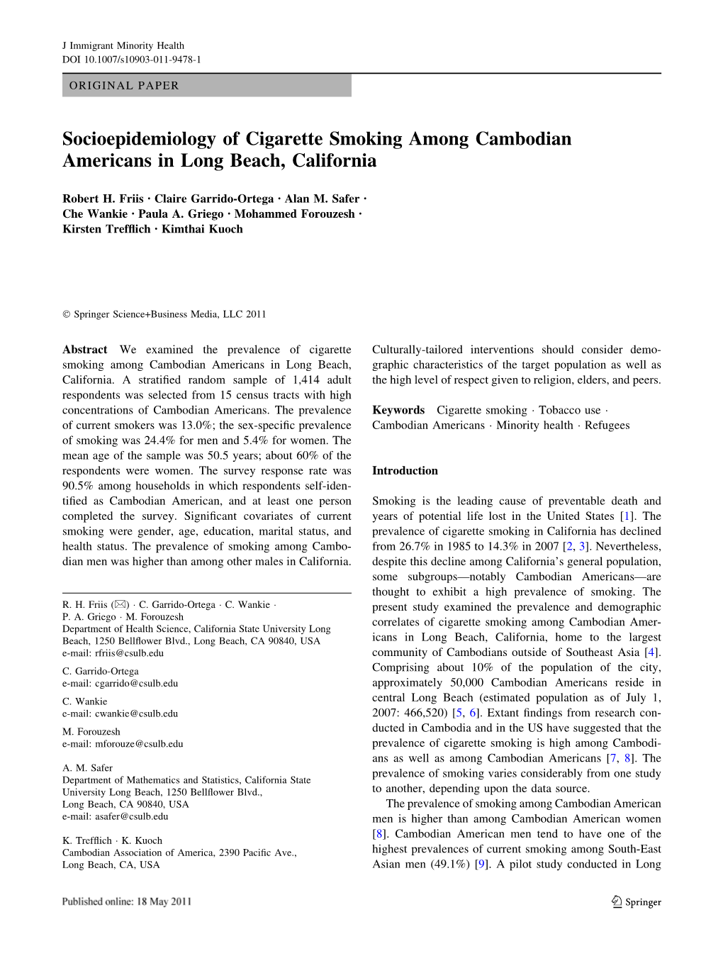 Socioepidemiology of Cigarette Smoking Among Cambodian Americans in Long Beach, California