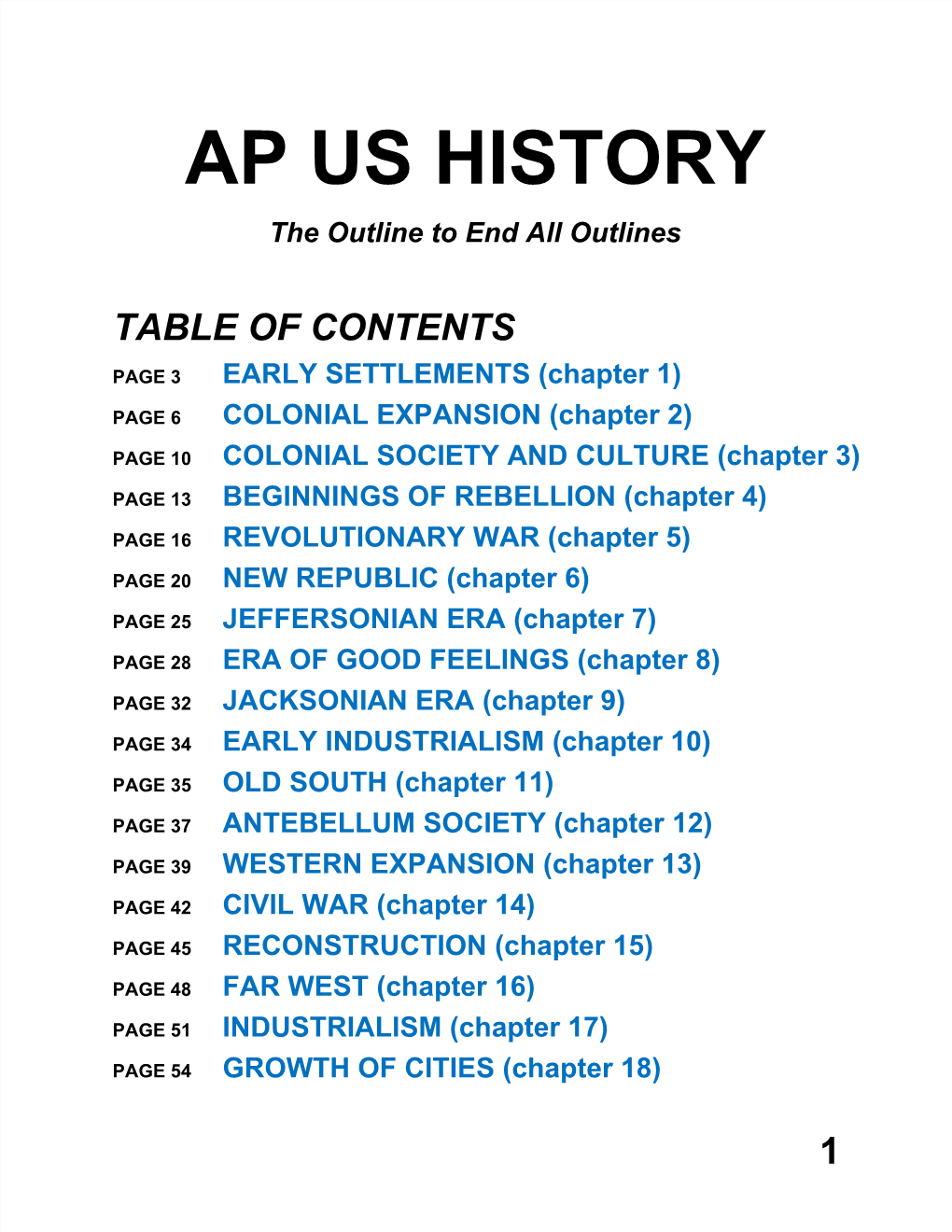 AP US HISTORY the Outline to End All Outlines