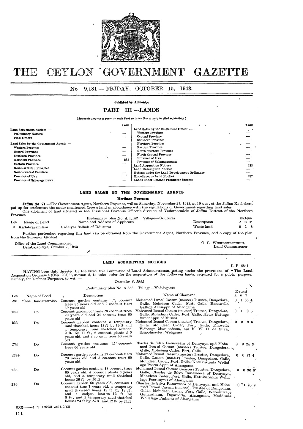 The Ceylon ' Government Gazette