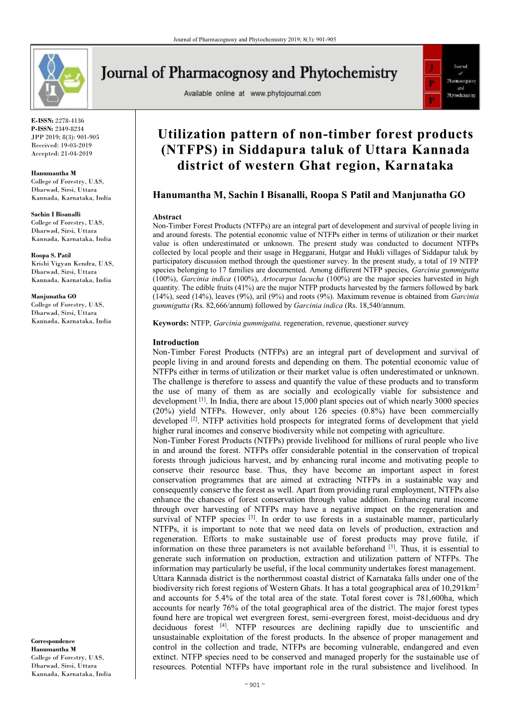 Utilization Pattern of Non-Timber Forest Products (NTFPS) in Siddapura