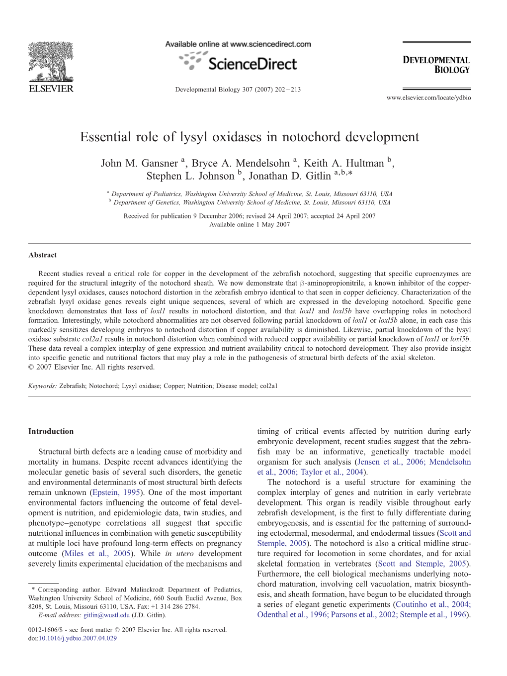 Essential Role of Lysyl Oxidases in Notochord Development