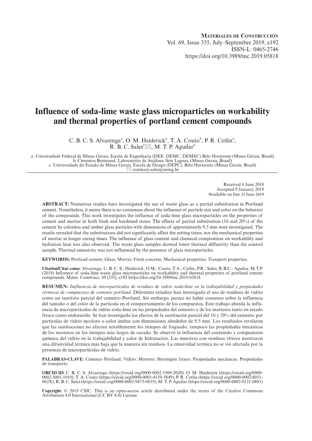 Influence of Soda-Lime Waste Glass Microparticles on Workability and Thermal Properties of Portland Cement Compounds