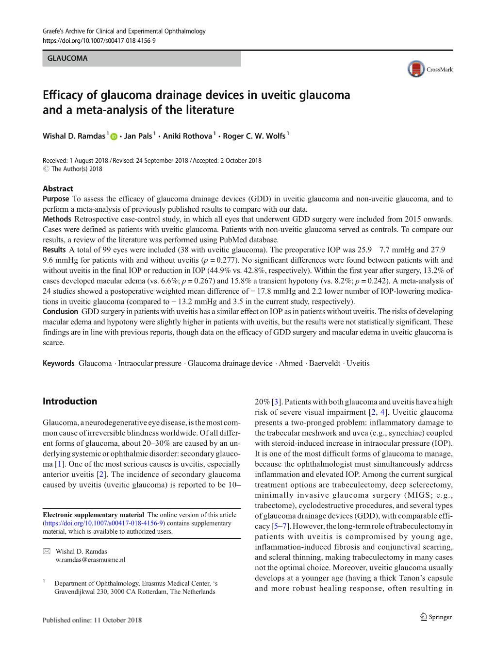 Efficacy of Glaucoma Drainage Devices in Uveitic Glaucoma and a Meta-Analysis of the Literature