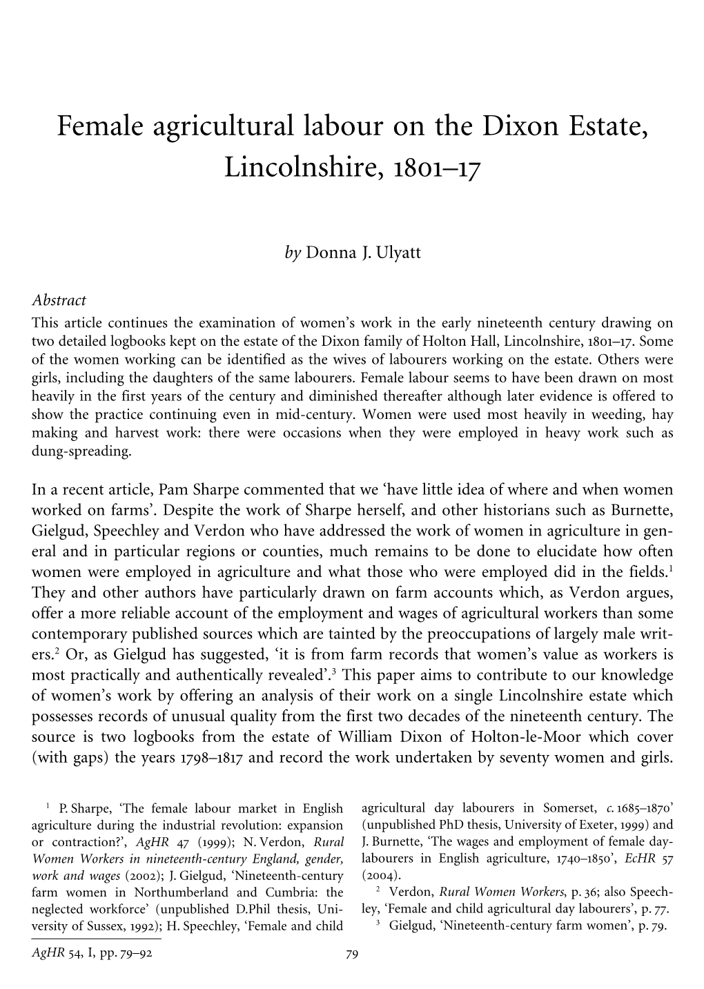 Female Agricultural Labour on the Dixon Estate, Lincolnshire, 1801–17