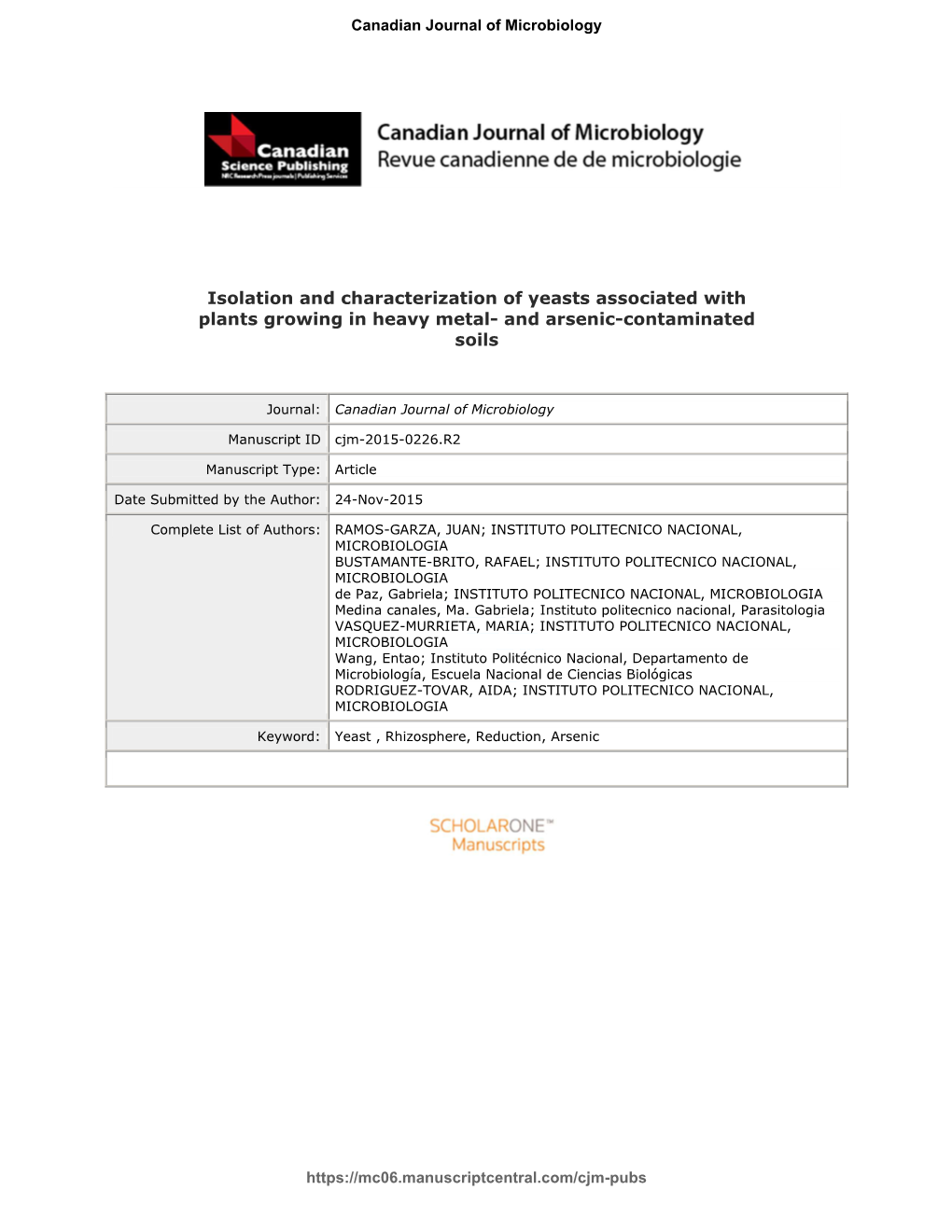 Isolation and Characterization of Yeasts Associated with Plants Growing in Heavy Metal- and Arsenic-Contaminated Soils