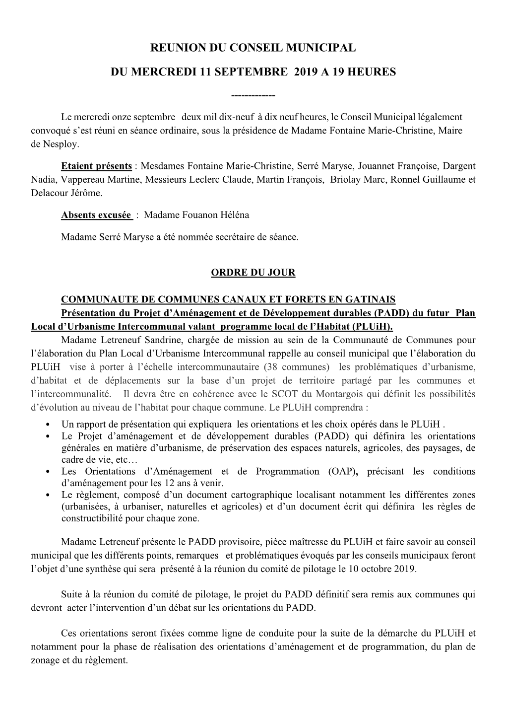 Reunion Du Conseil Municipal Du Mercredi