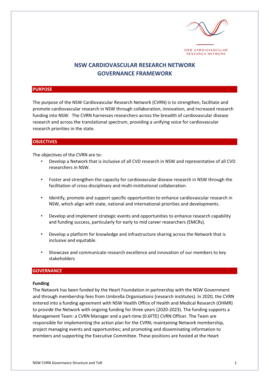 Nsw Cardiovascular Research Network Governance Framework