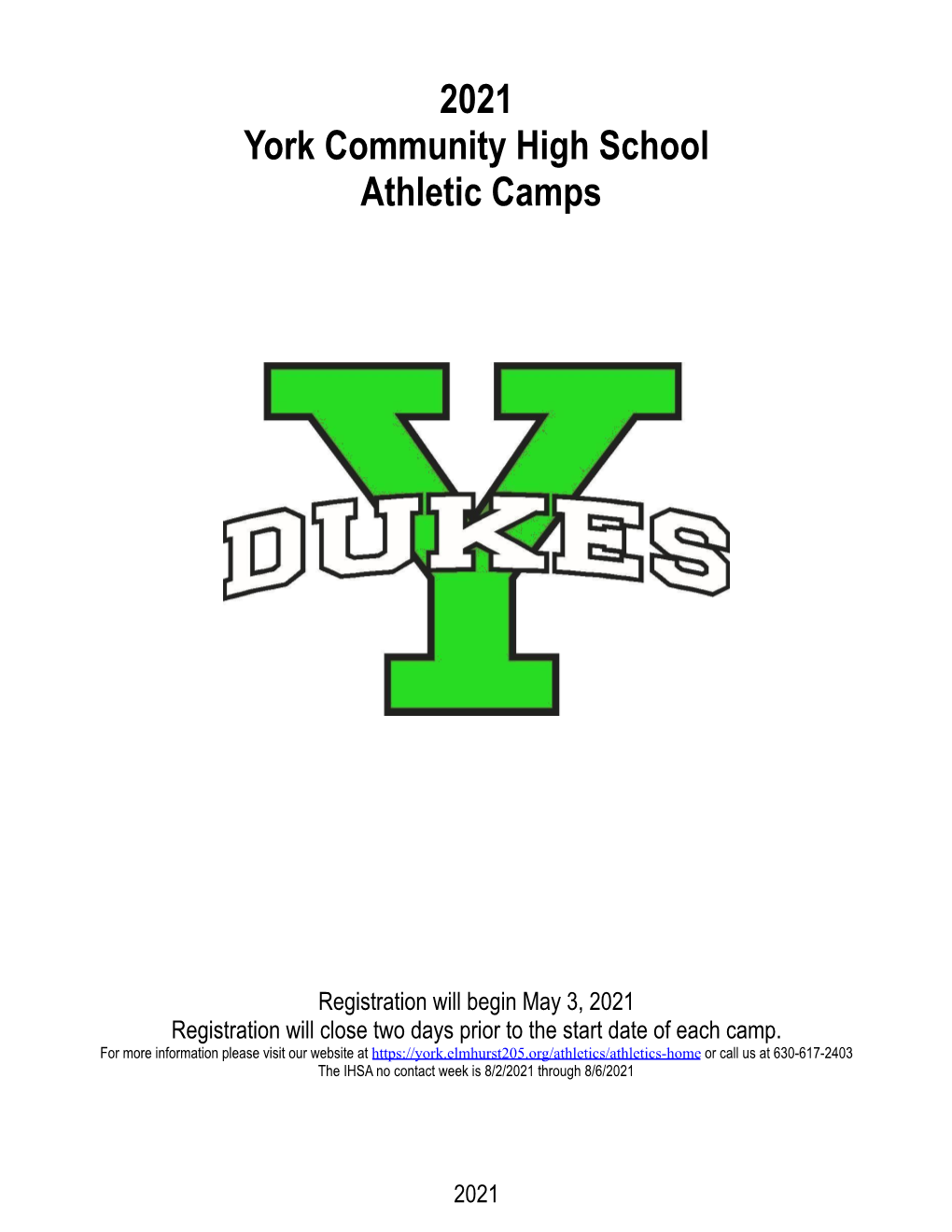 2021 York Community High School Athletic Camps