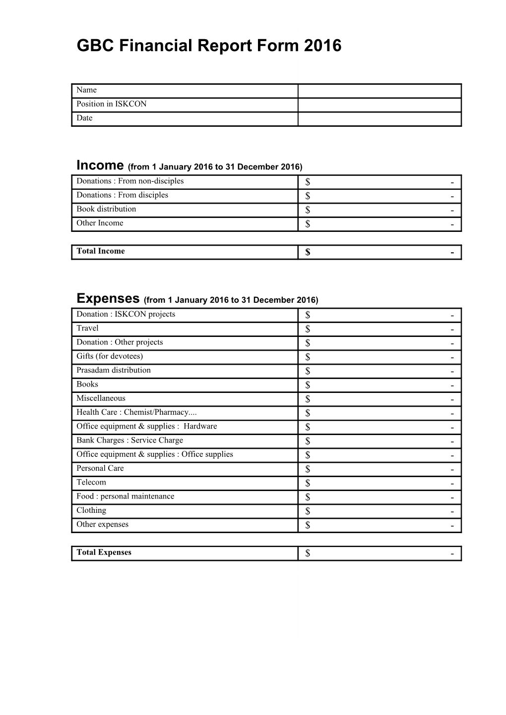 Financial Report Form