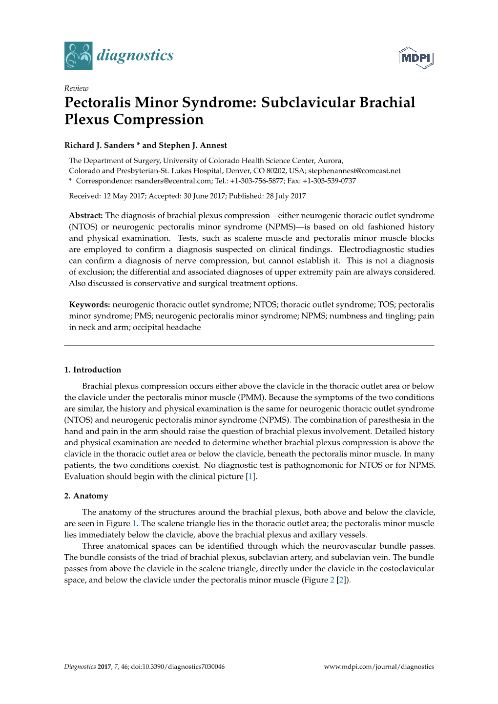 Pectoralis Minor Syndrome: Subclavicular Brachial Plexus Compression