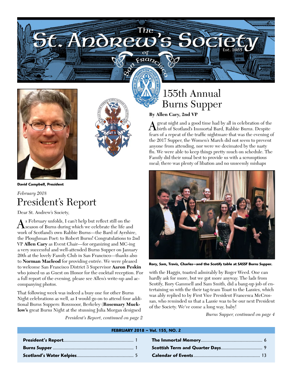 155Th Annual Burns Supper President's Report