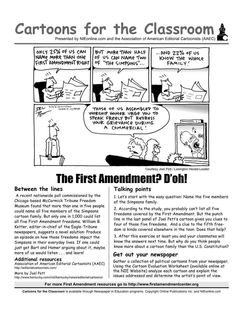 The First Amendment? D’Oh! Between the Lines Talking Points a Recent Nationwide Poll Commissioned by the 1
