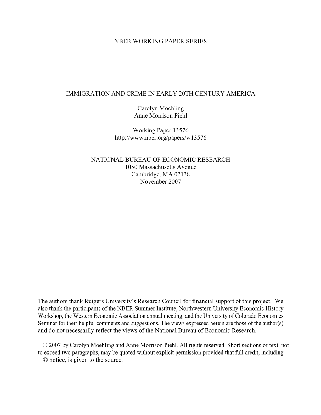 Immigration and Crime in Early 20Th Century America