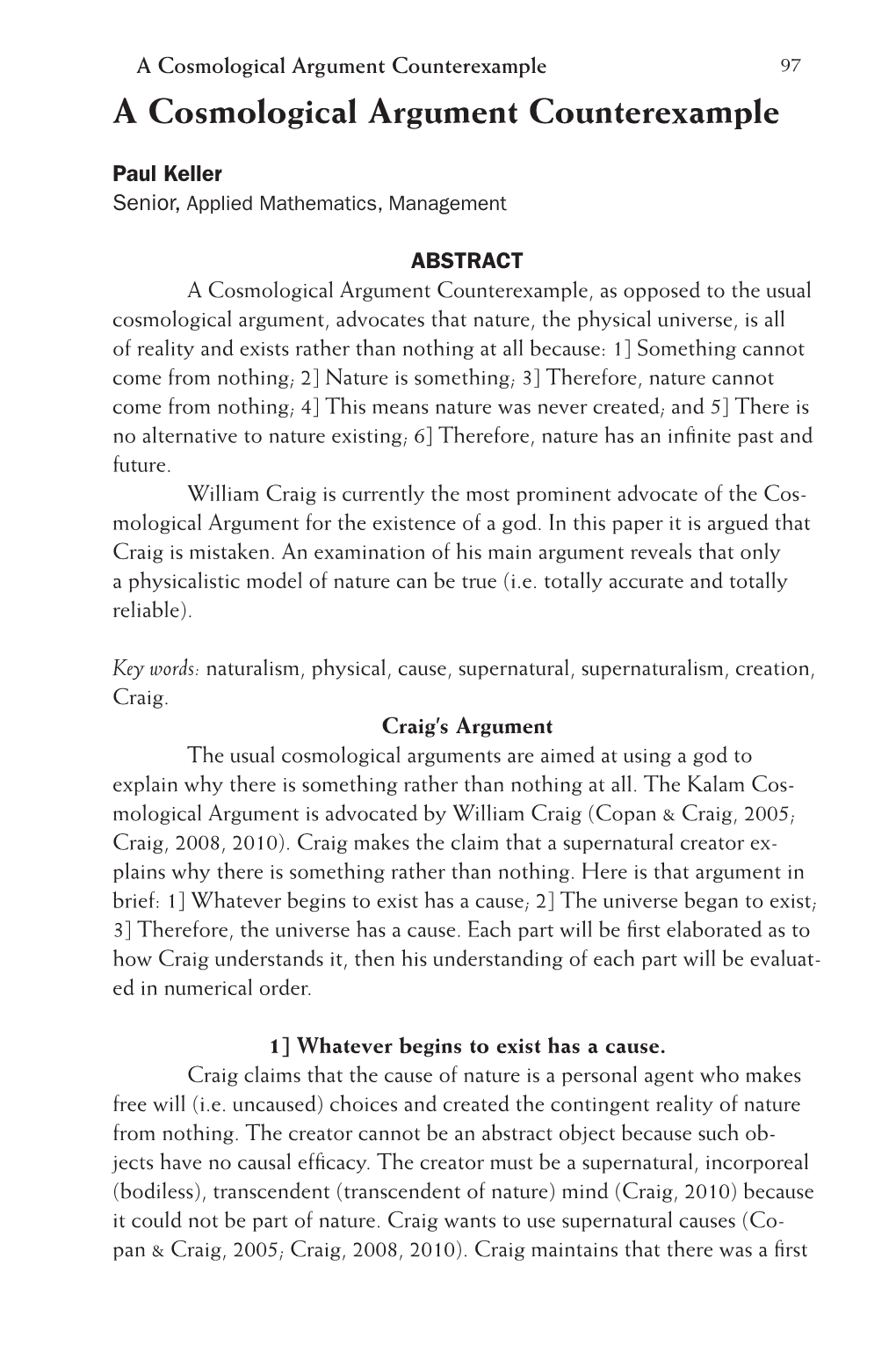 A Cosmological Argument Counterexample 97 a Cosmological Argument Counterexample