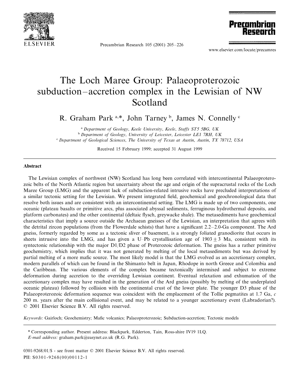The Loch Maree Group: Palaeoproterozoic Subduction–Accretion Complex in the Lewisian of NW Scotland