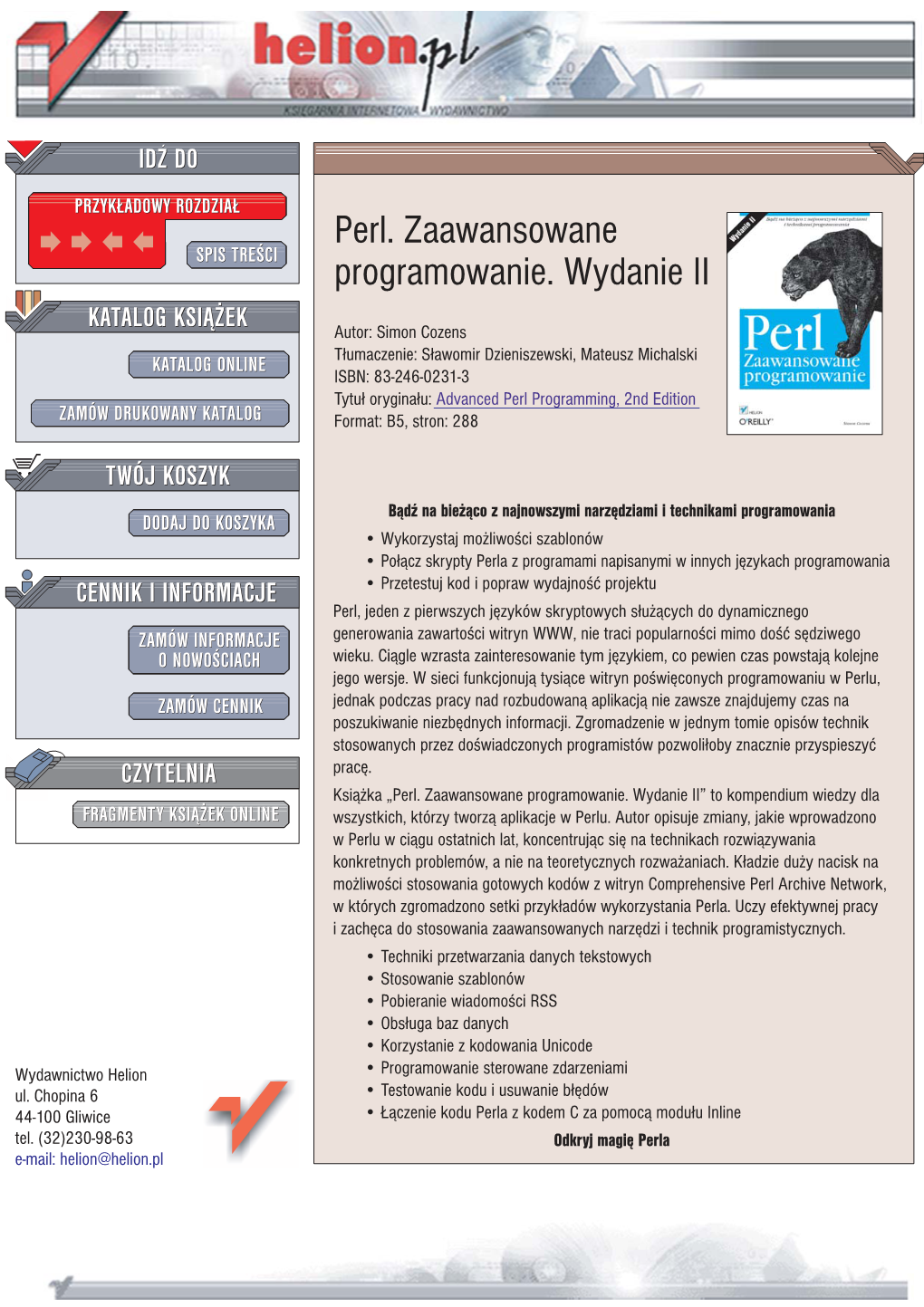 Perl. Zaawansowane Programowanie. Wydanie II” to Kompendium Wiedzy Dla FRAGMENTY KSI¥¯EK ONLINE Wszystkich, Którzy Tworz¹ Aplikacje W Perlu