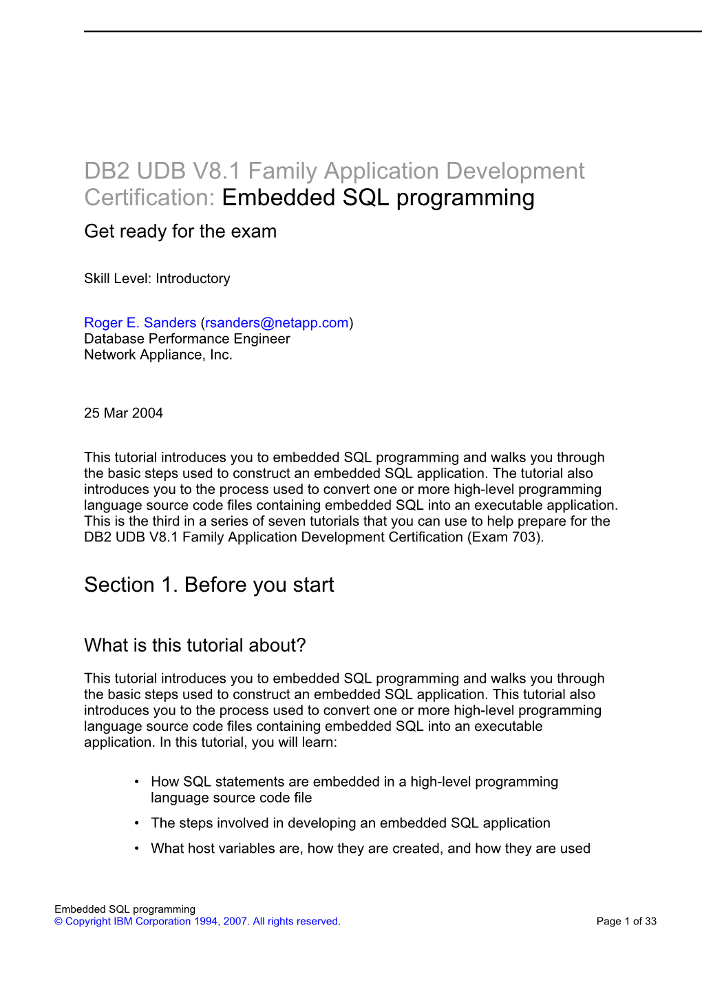 DB2 UDB V8.1 Family Application Development Certification: Embedded SQL Programming Get Ready for the Exam