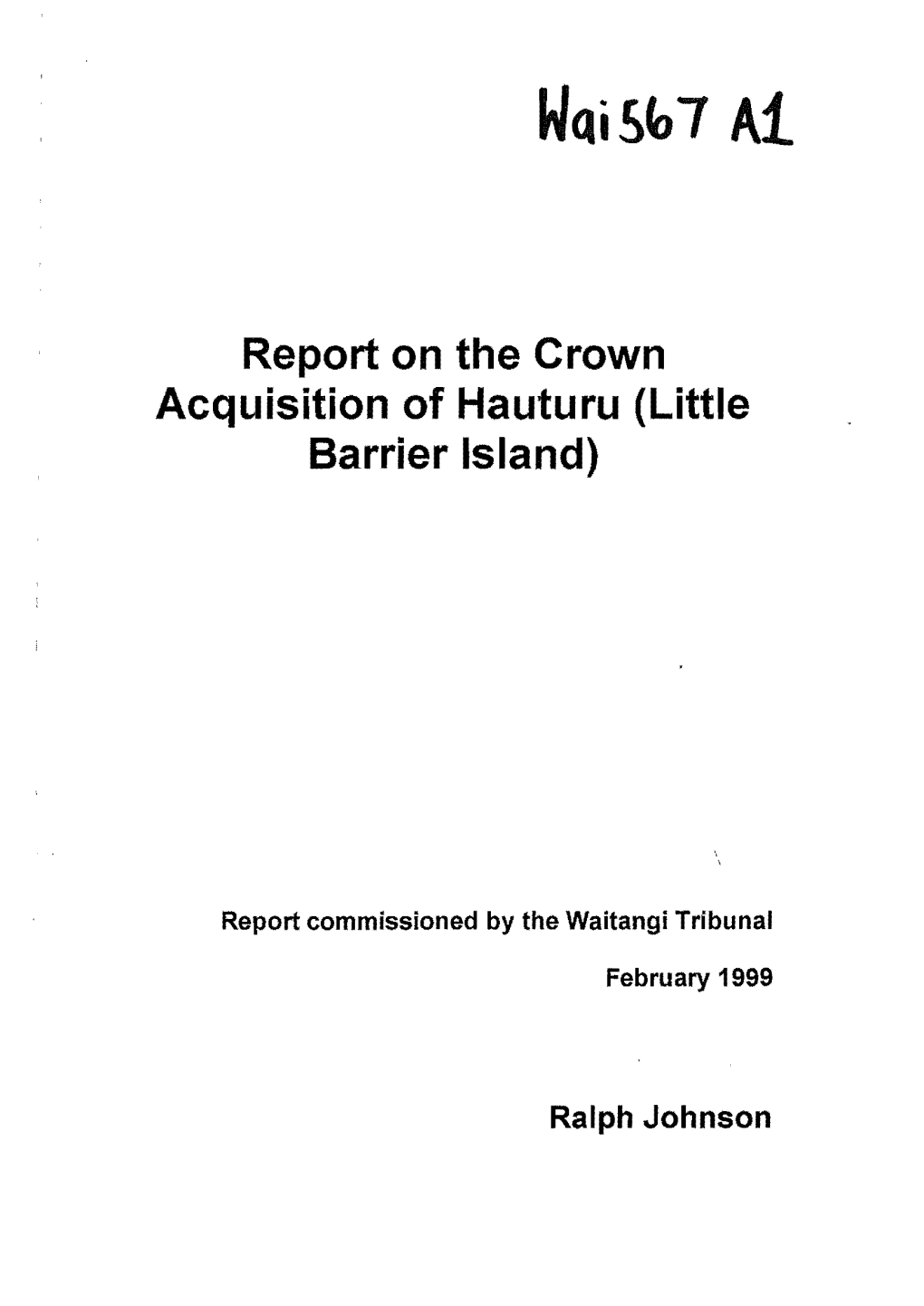 Report on the Crown Acquisition of Hauturu (Little Barrier Island)