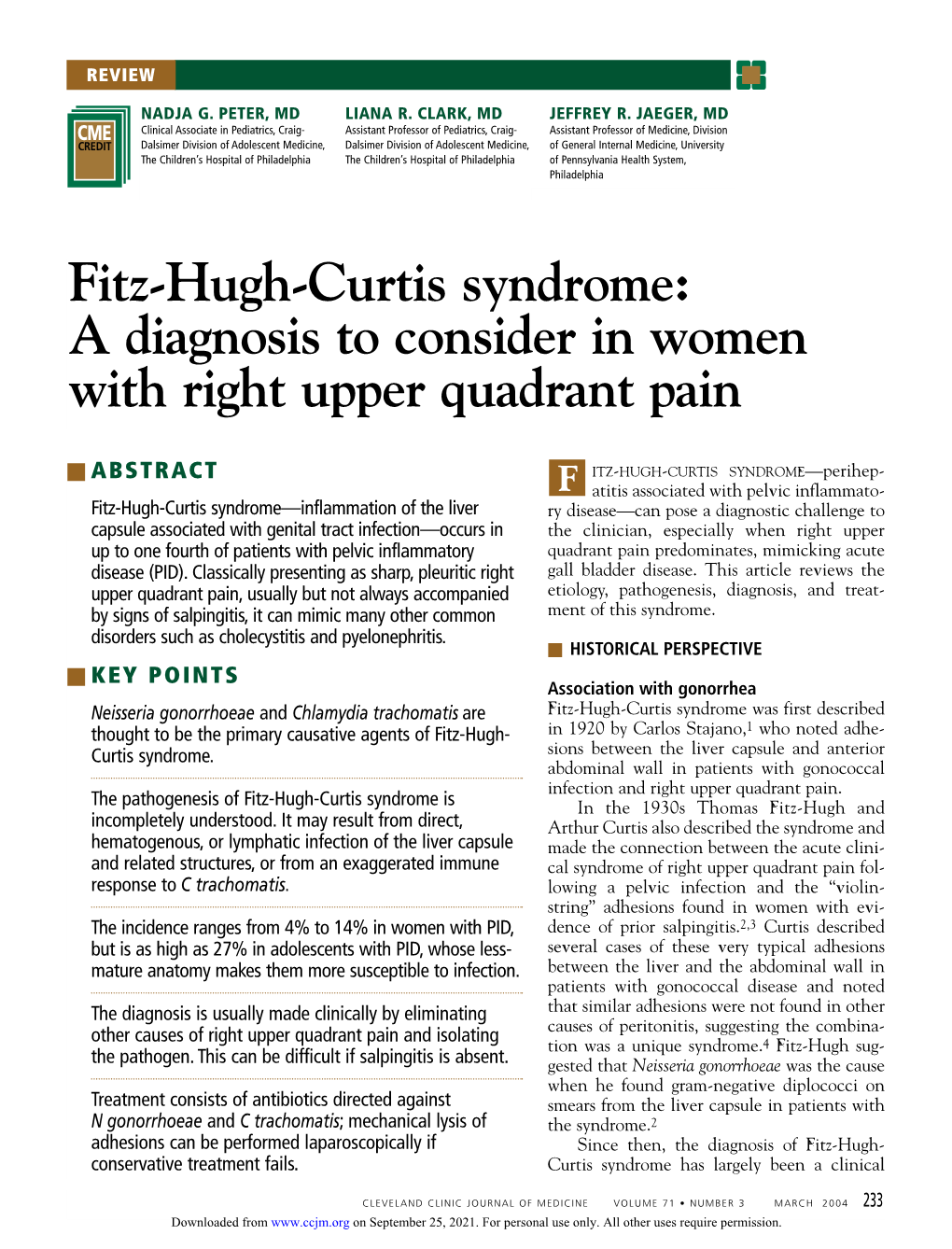 Fitz-Hugh-Curtis Syndrome: a Diagnosis to Consider in Women with Right Upper Quadrant Pain