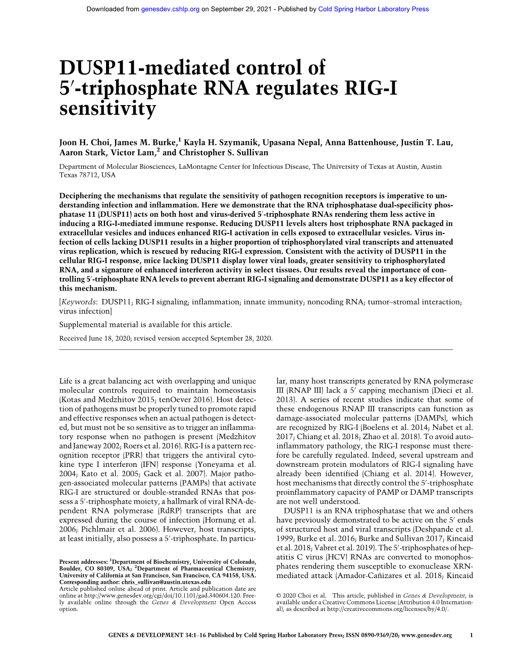 Triphosphate RNA Regulates RIG-I Sensitivity