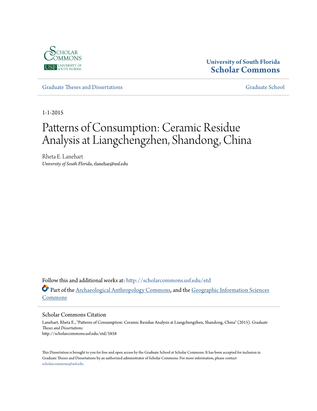 Ceramic Residue Analysis at Liangchengzhen, Shandong, China Rheta E